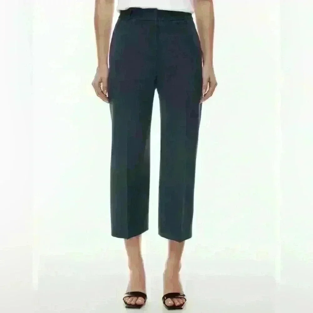 ARITZIA BABATON The Agency Crepe Cropped Pant in Navy